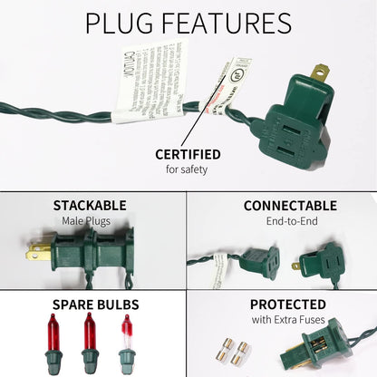 100LIGHTS RED Extra-Bright with End Connectors Christmas Decorative Lights 5.98m UL Certified Mini String Light Set Waterproof for Home Garden Holiday Christmas Tree Party Patio Decor Wedding