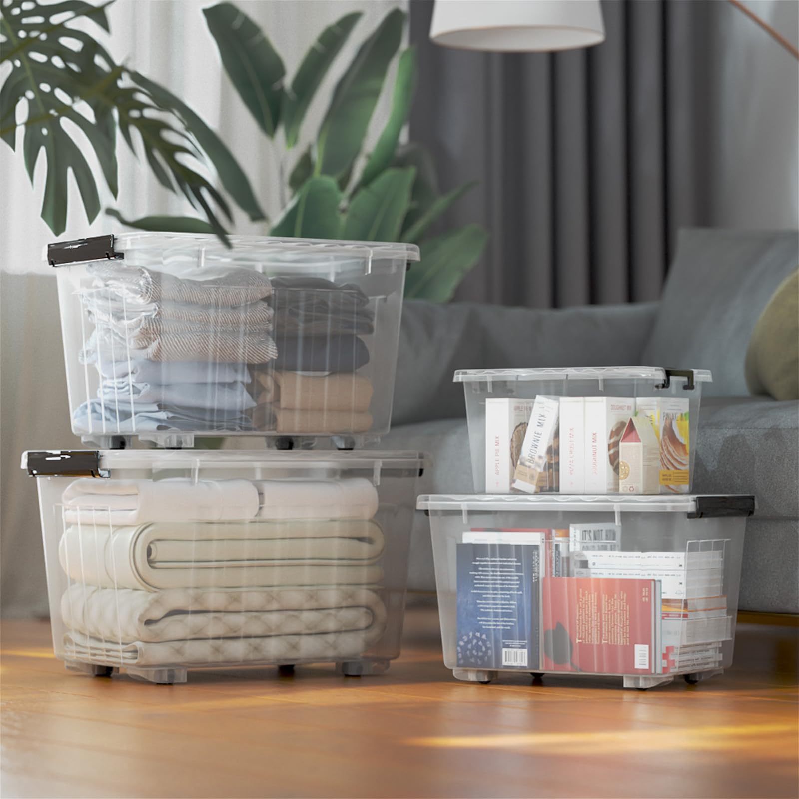 Cetomo 40Qt*6 Plastic Storage Bins, Storage Box, 6 Pack, Organizing Container with Wheels, Durable