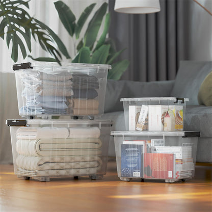 Cetomo 40Qt*6 Plastic Storage Bins, Storage Box, 6 Pack, Organizing Container with Wheels, Durable