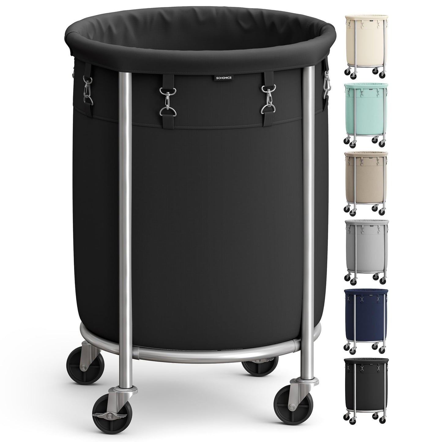 SONGMICS Laundry Basket, Rolling Steel Frame with 2 Locking Wheels, 110 L