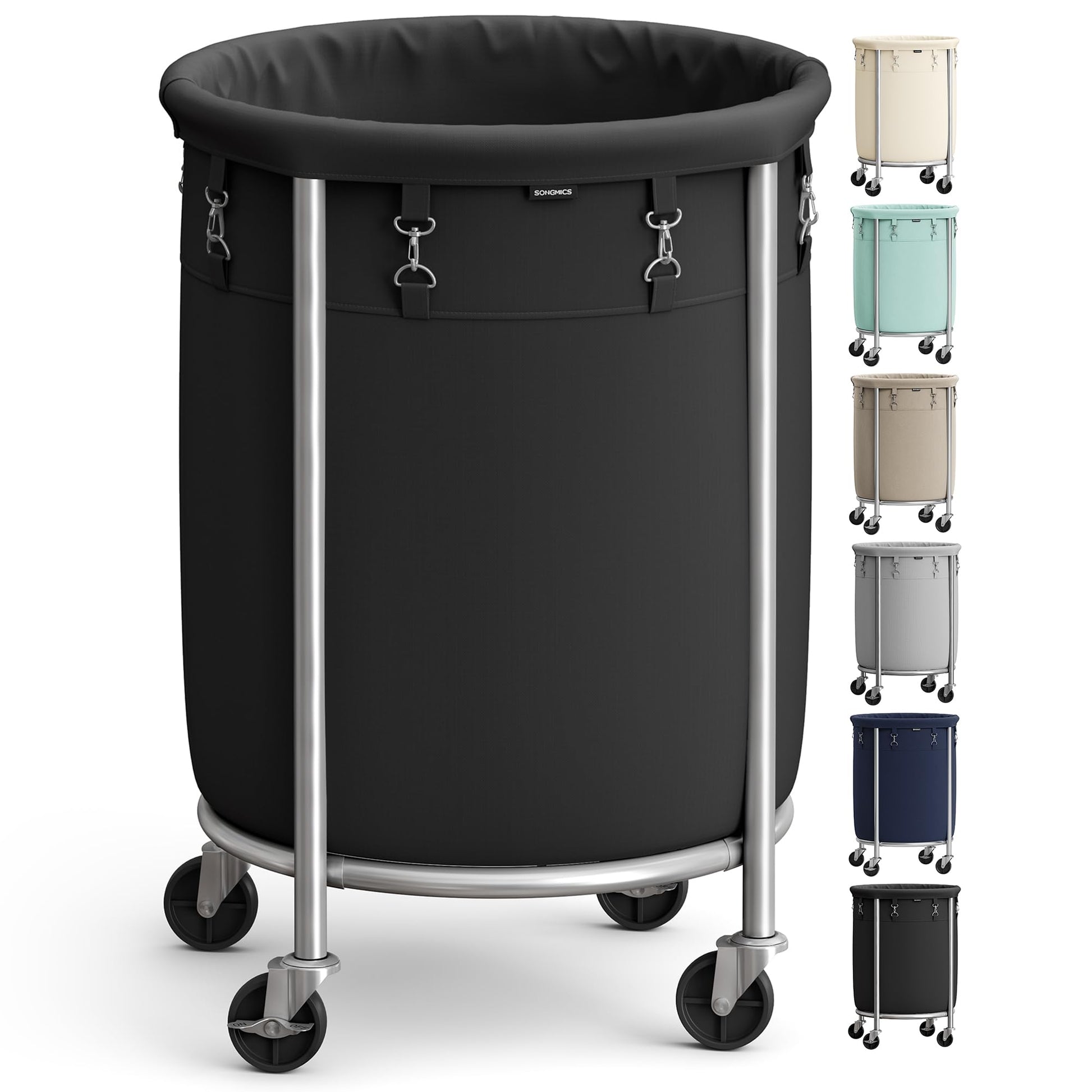 SONGMICS Laundry Basket, Rolling Steel Frame with 2 Locking Wheels, 110 L