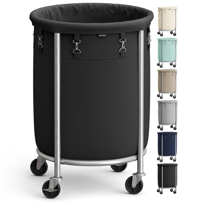 SONGMICS Laundry Basket, Rolling Steel Frame with 2 Locking Wheels, 110 L