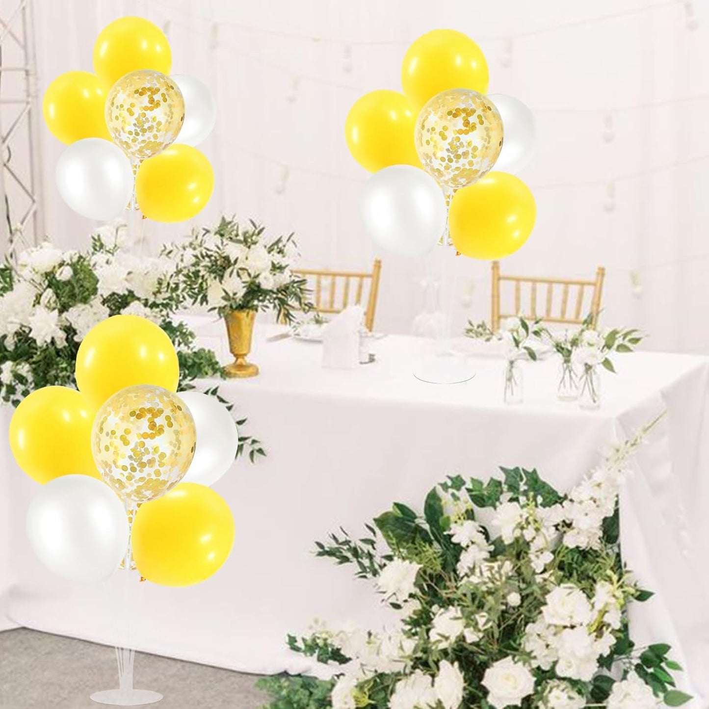 Yellow and White Balloon Stand Centerpiece Table Decorations for Bee Sunflower Daisy Birthday Bridal Shower Engagement Wedding Party Decorations(Yellow white set4)