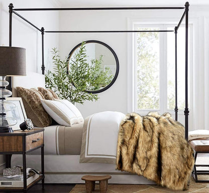 Luxury Plush Faux Fur Throw Blanket, Long Pile Golden Yellow with Black Tipped Blanket, Super Warm, Fuzzy, Elegant, Fluffy Decoration Blanket Scarf for Sofa, Armchair, Couch and Bed, 50''x 60''