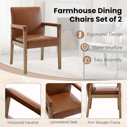 Kmax Modern Dining Chairs Set of 6 Faux Leather Kitchen Arm Chairs Upholstered Accent Chairs with Wooden Legs for Dining Room, Living Room, Bedroom, Brown