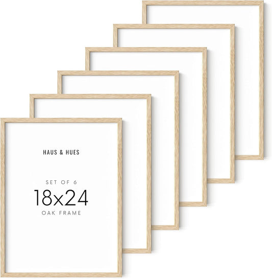 HAUS AND HUES Set of 6 Picture Frames 18 x 24 - Beige Poster Frames 18 x 24, Wooden picture Frames 18x24, Gallery Wall Frame Set 18x24 Frames for Wall Decor, Art 18 x 24 Frames (Beige Oak Frames)