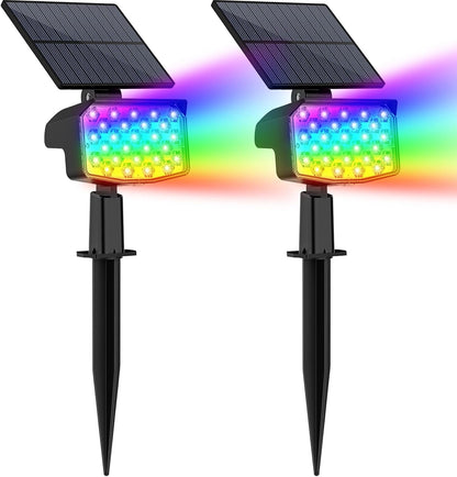 WELALO Solar Color Changing Spot Lights Outdoor, Waterproof Solar Christmas Lights with 9 Modes, Multicolor RGB Landscape Spotlights for Garden Yard Driveway Lawn Patio Pathway Decorations, 2 Pack