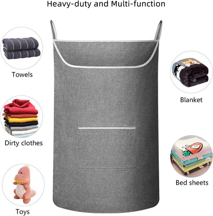 X-Large Hanging Laundry Hamper Bag, Door Hanging Hamper with Front Pocket Dirty Clothes Hanging Laundry Bag Large Size 35X22 inch Door Laundry Basket (Grey)