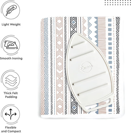Encasa XO Ironing Mat/Pad (Large 48"x28") with 3mm Padding & Silicone Iron Rest for Steam Pressing on Tabletop or Bed - Heat Resistant, Portable, Quilting & Travel Blanket - Aztec