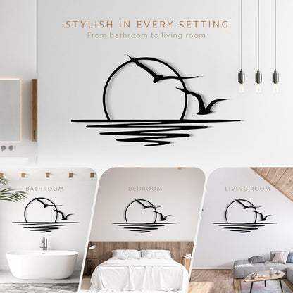 Wita Home Sunset with Seagulls Metal Wall Mounted Art, Handcrafted Metal Home Decor with Static Powder Coating, Eye-Catching Addition to Living Room Decor, Modern Beach Decor for Indoor and Outdoor Spaces, Perfect Housewarming Gift (56 x 28 inches)