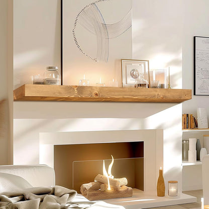 48x7x3 Fireplace Mantel - Solid Rustic Wood - Wall Mounted Floating Shelf with Invisible Heavy Duty Steel Bracket (Natural Wood)