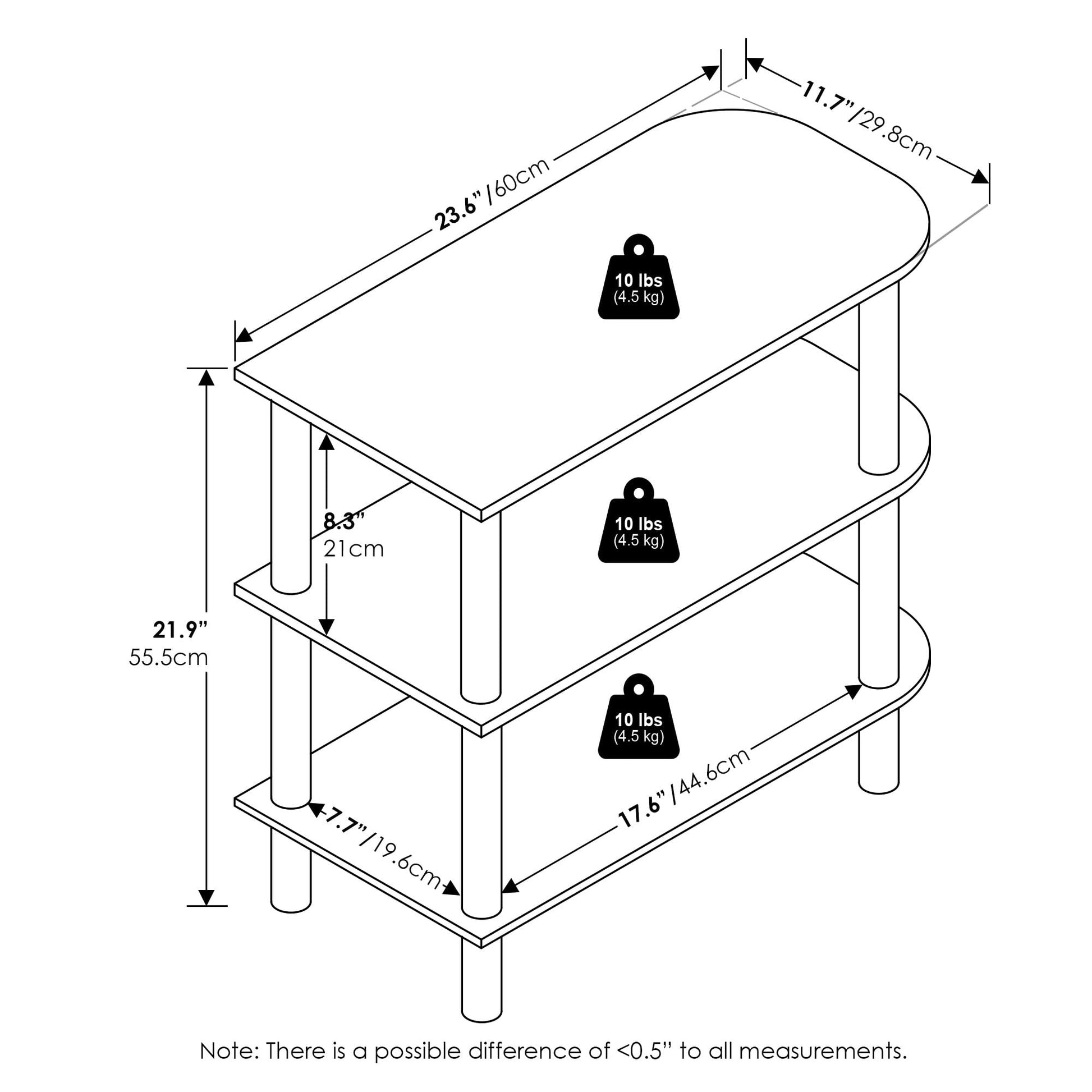 Furinno Turn-N-Tube Shoe Rack, 3-Tier Narrow Shoe Organizer, Shoe Rack Storage with Curved