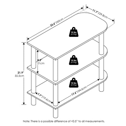 Furinno Turn-N-Tube Shoe Rack, 3-Tier Narrow Shoe Organizer, Shoe Rack Storage with Curved