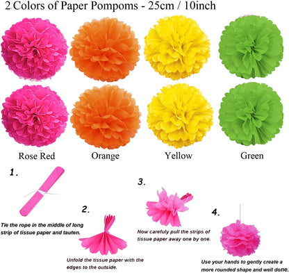 ZERODECO Party Decoration, 21 Pcs Multi-color Hanging Paper Fans, Pom Poms Flowers, Garlands String Polka Dot and Triangle Bunting Flags for Birthday Parties, Wedding Décor, Fiesta or Mexican Party