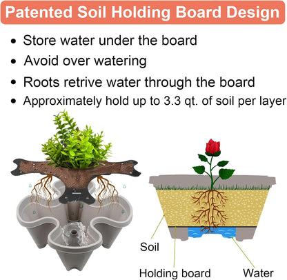 DUNCHATY Stackable Planter, Vertical Garden Planter with Wheels and Tools, Self Watering Strawberry Planter Indoor/Outdoor 3 Tier Herb Planter Pots for Growing Vegetables and Succulents,Gray