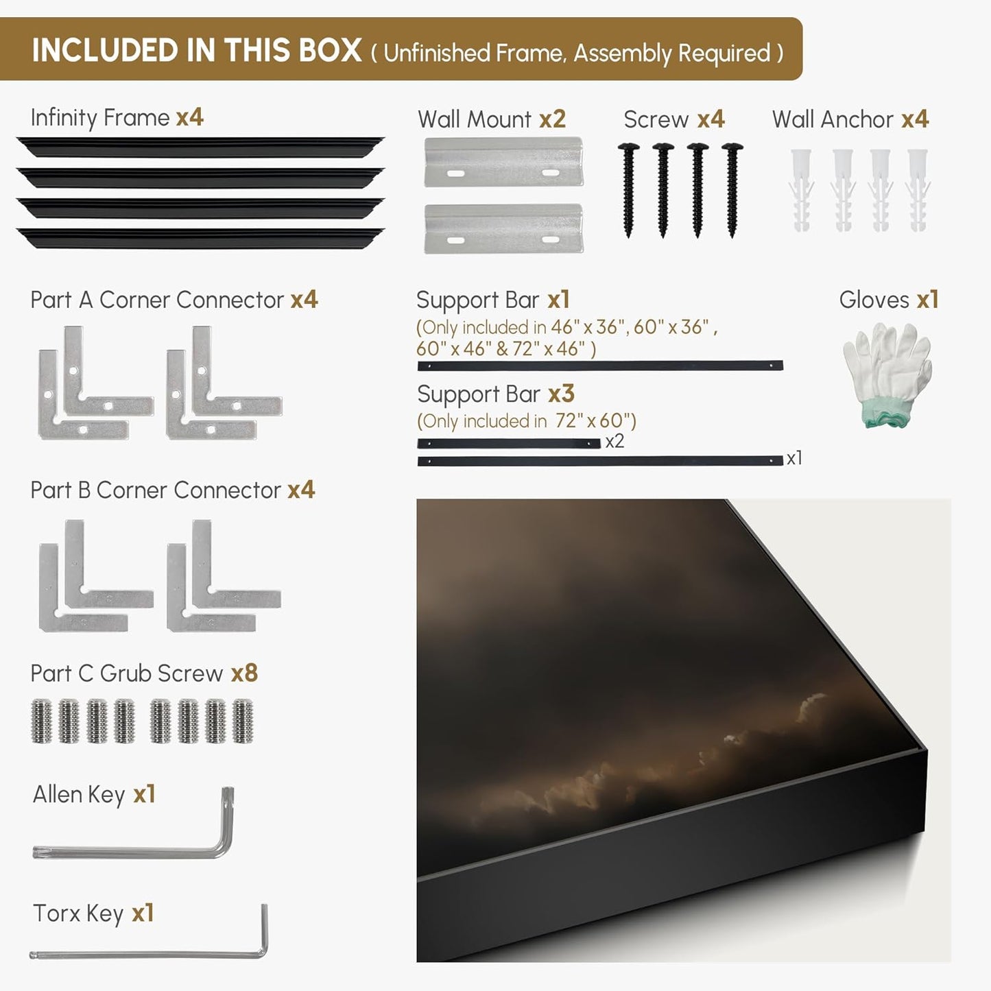 SIGNWIN 60"x72" Extra Large Framed Wall Art Golden Sunset Cloud, Moody Sky Scene for Home Living Room Bedroom Decor (Frame Assembly Required)