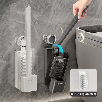 Disposable Toilet Brush with Replaceable Heads, Wall-Mounted Holder, Hygienic Bathroom Cleaning Tool (48 Box Refills)