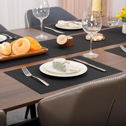 Myir JUN Placemats Set of 6, Vinyl Woven Placemats Place Mats Indoor Washable Table Mats Non-Slip Place mats for Dining Table (Black, Set of 6)