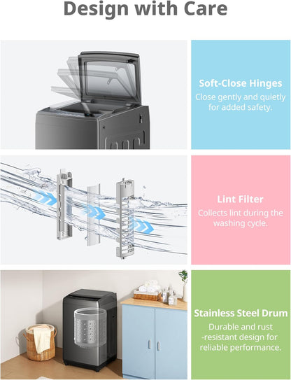 COMFEE??1.6 Cu.ft Portable Washing Machine, 11lbs Capacity Fully Automatic Compact Washer with Wheels, 6 Wash Programs Laundry Drain Pump, Ideal for Apartments, RV, Camping, Magnetic Gray