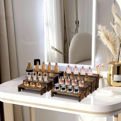 Large Display Wood Risers Wooden Stand 8 Tier Wood Racks Decorative Rectangular, 2 Set 8 Pieces Cupcake Stands Cologne Perfume Organizer Showcase Items(Brown)