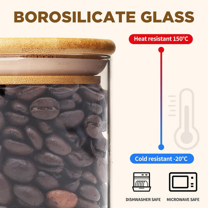 15oz Glass Food Storage Jars, Glass Jars with Bamboo Lids, Kitchen Storage Jars, Set of 6, Canisters with Airtight Lids for Spice, Coffee, Cookie, Pantry Organizers