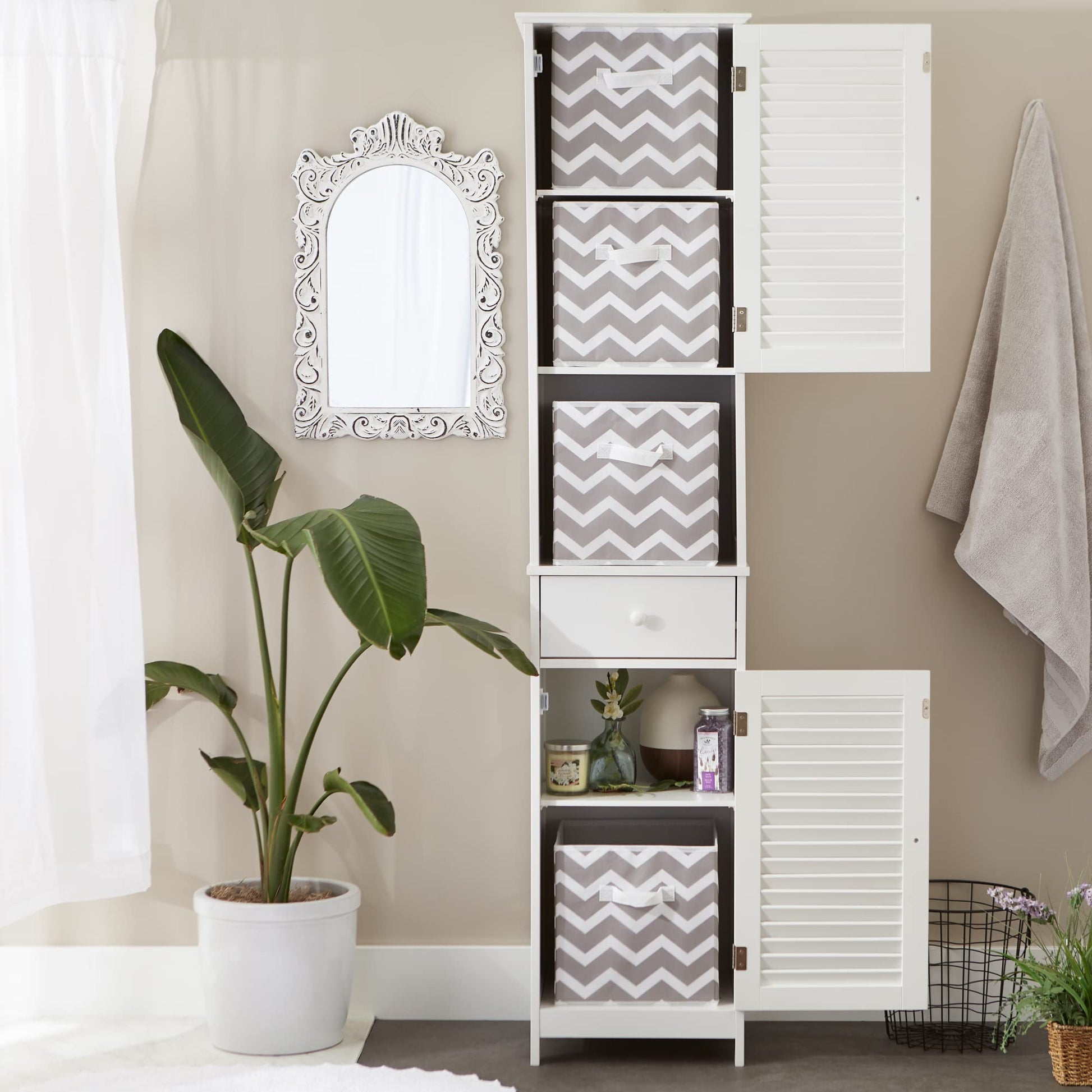 DII Non Woven Polyester Storage Bin, Chevron, Gray, Small Set of 4