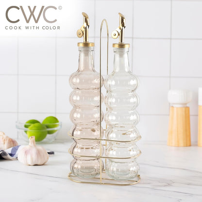 COOK WITH COLOR Glass Olive Oil Bottle Dispenser - 2 Pack- 17oz Oil and Vinegar Cruet - Olive Oil Carafe Decanter for Kitchen