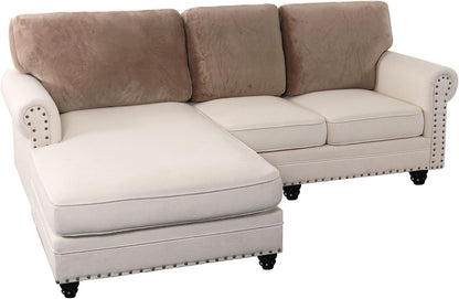 PrinceDeco Sectional Couch Covers Velvet Cushion Covers for Sectional Couch Cushion Covers for Sectional Sofa Separate Sectional Sofa Slipcovers Washable(1 Chaise Back+ 2 Sofa Back,Taupe)