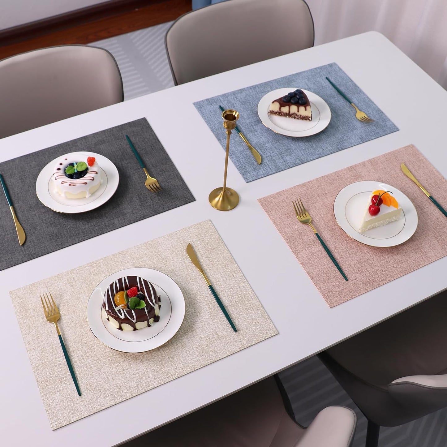 Placemats Set of 6 Washable Heat Resistant Place Mats PVC Woven Dining Table Mat Green 6pcs