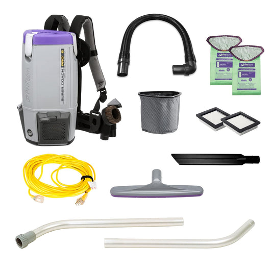 ProTeam Super Coach Pro 6 Backpack Vacuum Commercial with 2 Piece Wand Tool Kit, 6 Quart, Corded