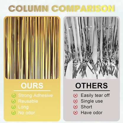 3 Pack 3.3 x 8.2 ft Matte Gold Foil Fringe Backdrop Curtains, Tinsel Streamers Party Decorations, Fringe Backdrop, Door Shimmer for Graduation, New Years Eve, Birthday Party