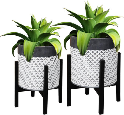 Planter with Stand Set of 2, Mid Century Plant Pots with Metal Legs Indoor, Modern Flower Pots with Drainage Holes, Decorative Garden Pot for Living Room, Office, Garden, or Balcony 10 & 12 inches