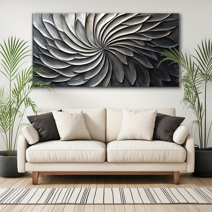 LASMOND Abstract Black and White Wall Art for Living Room Modern Canvas Print Painting Lines Flower Floral Large Artwork Bedroom Home Office Wall Décor (46x23 Inches)