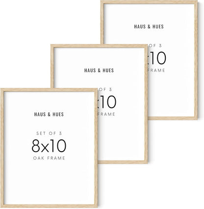 HAUS AND HUES Beige Wood Oak 8x10 Picture Frame, Set of 3 - Modern Wood Wall Art Display - Lightweight 8x10 Frame Set of 3 for Art Prints, Photos, Posters - Ready-to-Hang Vertically & Horizontally