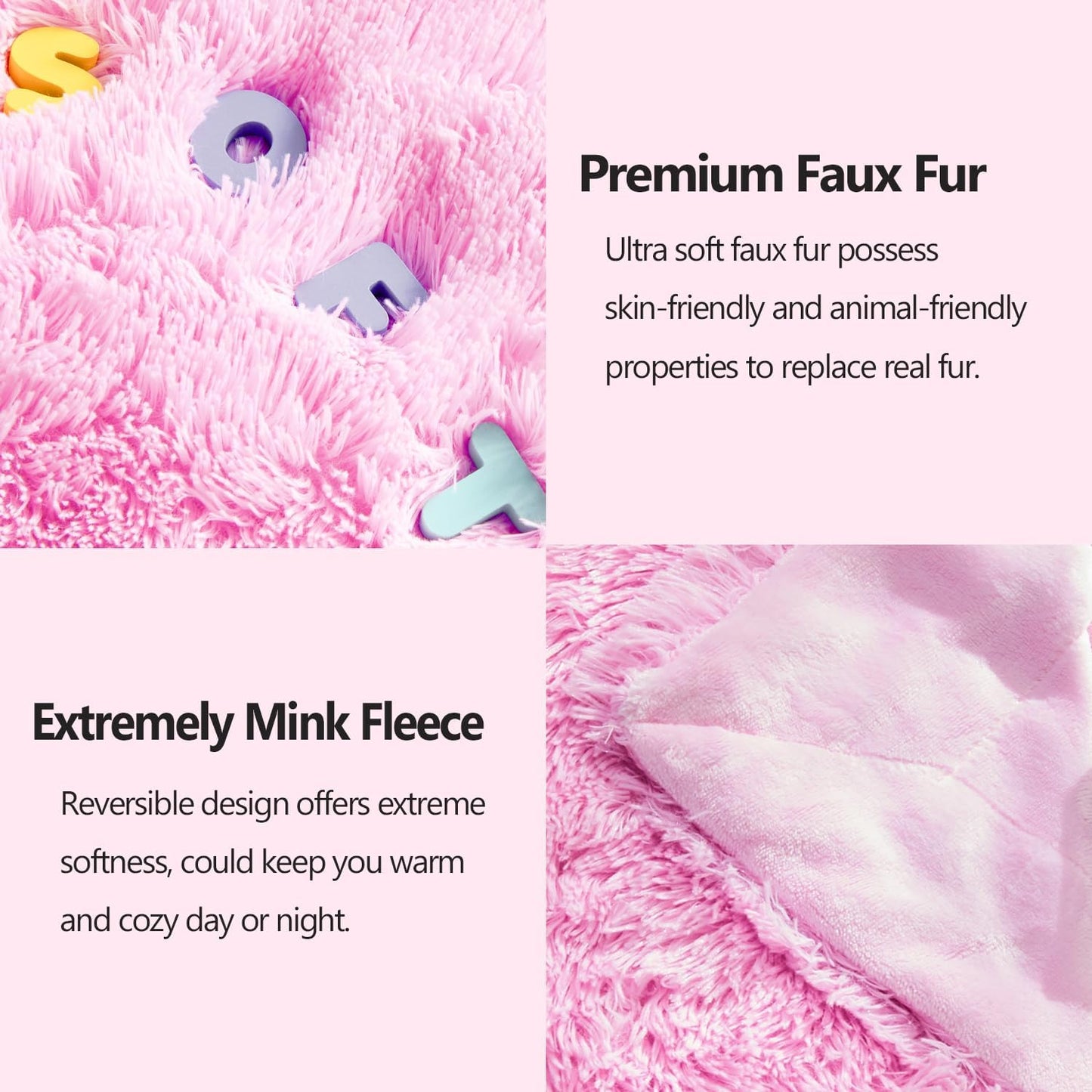 GONAAP Fuzzy Faux Fur Throw Blanket Light Pink Super Soft Cozy Plush Fuzzy Shaggy Blanket for Couch Sofa Bed (Light Pink, Throw(50"x60"))