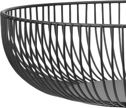Fruit Bowl for Kitchen Counter, Black Wire Fruit Bowl, Metal Countertop Fruit Basket, 11 Inches Round Holder for Lemon, Banana, Candy, Snack in Office (Round C)