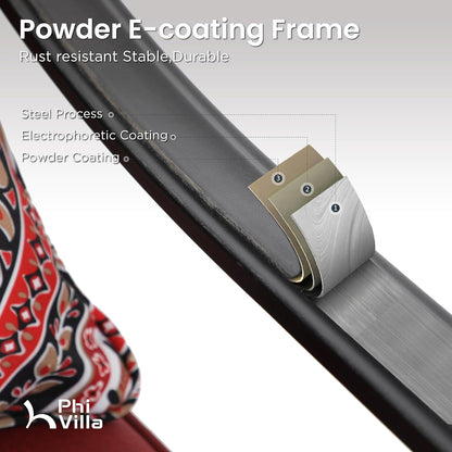 PHI VILLA 5 pcs Outdoor Bar Set, Outdoor Swivel Bar Stool with Red Seat Cushion and Lumbar Support,Extra Large Metal Bar Table with Umbrella Hole for Poolside Garden