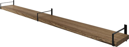 Wallniture Toledo 84 inch Floating Shelf with Heavy Duty Bookend Brackets, Wooden Shelves for Wall, 1pc, Burnt Finish