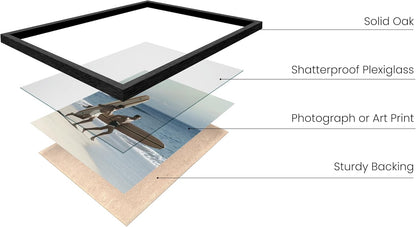 HAUS AND HUES Black Oak Wood Gallery Wall Tabletop Frames Made with Real American Oak and Shatter-free Plexiglass - Set of 6 (Four 4x6, Two 5x7, Framed Black)