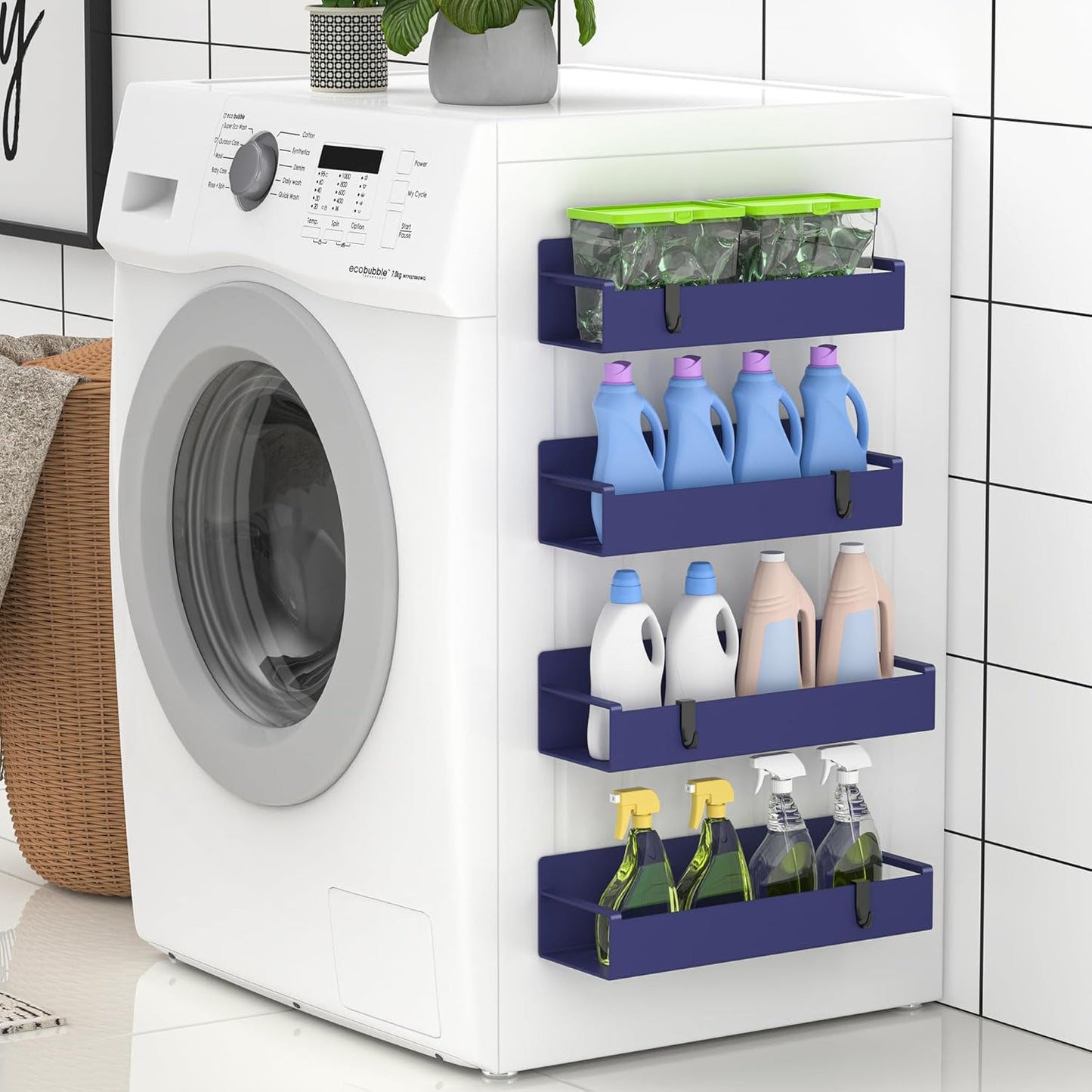 4 Pack Magnetic Spice Rack Organizer for Refrigerator and Oven, Dark Blue Fridge Organizers and Storage for Kitchen