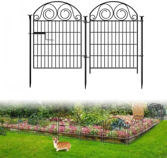 Tall Garden Fence with Gate, 32 Inch(H) 2 Panels Total Length 4.4 Ft Dog Fencing Outdoor