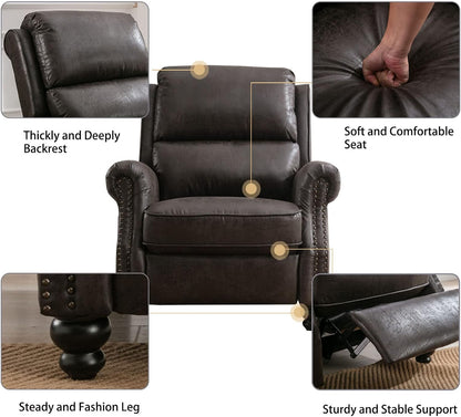 CANMOV Pushback Recliner Chair Faux Leather Armchair Push Back Recliner with Rivet Decoration Single Sofa Accent Chair for Living Room, Dark Grey