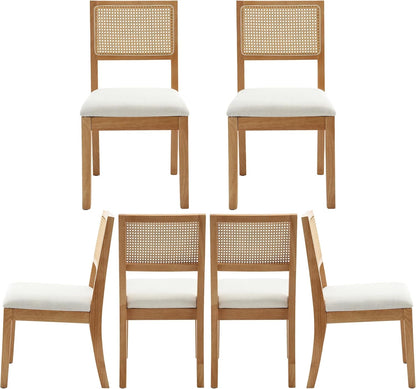 Westice Rattan Dining Chairs Set of 6, Farmhouse Natural Dining Room Chairs with Upholstered Cushion, Wood Armless Chairs for Kitchen/Restaurant