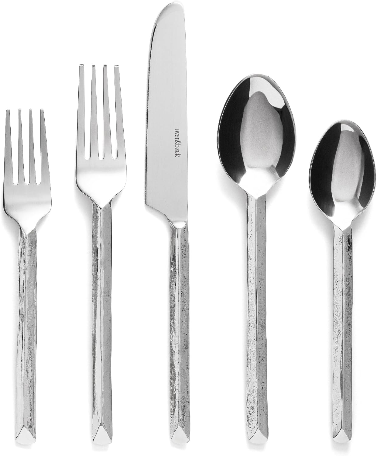 over&back 20pc Hand-Forged Flatware Cutlery Set - Comes with 4 Dinner Forks, 4 Salad Forks, 4 Dinner Knives, 4 Dinner Spoons, and 4 Teaspoons - Dishwasher-Safe - 18/8 Stainless Steel
