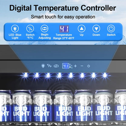 24 Inch Beverage Refrigerator, 5.2 Cu. Ft. Drink Refrigerator with Glass Door, 200 Cans Under Counter & Freestanding Drink Fridge, Reversible Door, Built-In Beverage Cooler for Kitchen, Bar or Office.