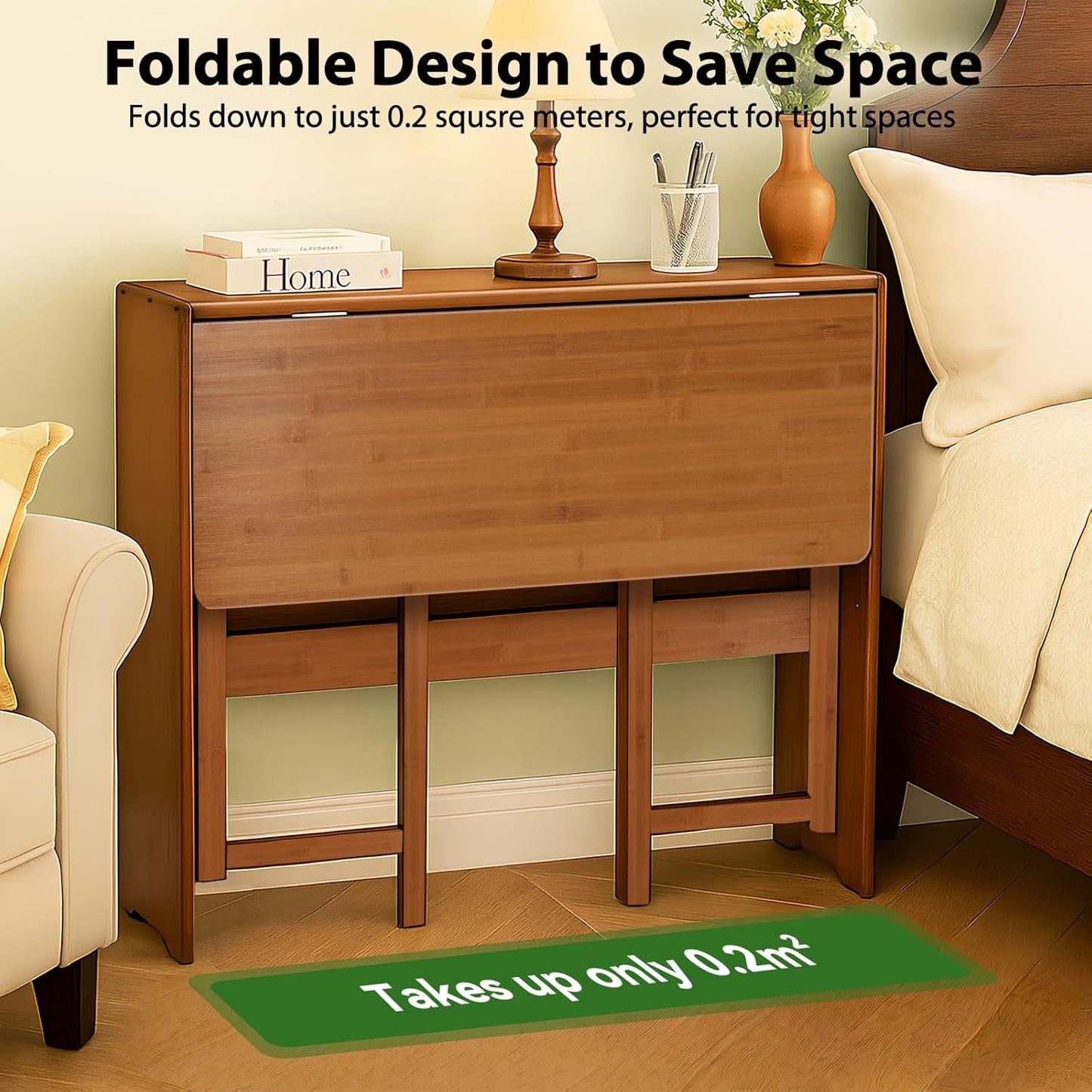 39.37" Bamboo Folding Desk,Space-Saving Computer Desk for Small Spaces, Foldable Study Table for Bedroom, Home Office, Dorm, Apartment (Brown)