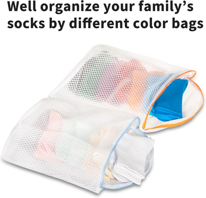 5Pcs Hanging Laundry Bags for Socks with S Hooks, 5 Color Mesh Laundry Bags for Washing Machine