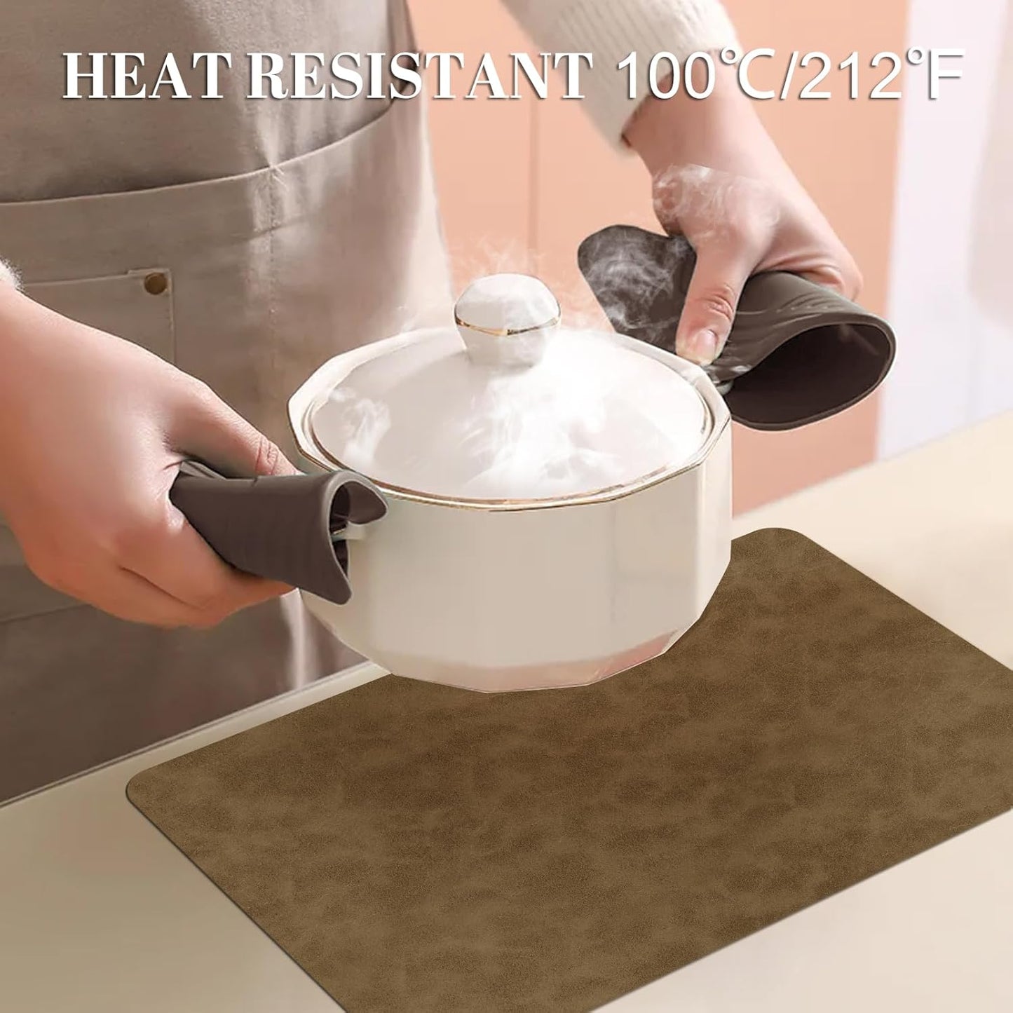 BLESWIN Faux Leather Placemats, Set of 6, 12×17 Inch -Double Side Texture Color Table Mats, Heat-Resistant, Waterproof and Oil-Resistant, Suitable for Dining Room, Kitchen, Party, Outdoor - Khaki