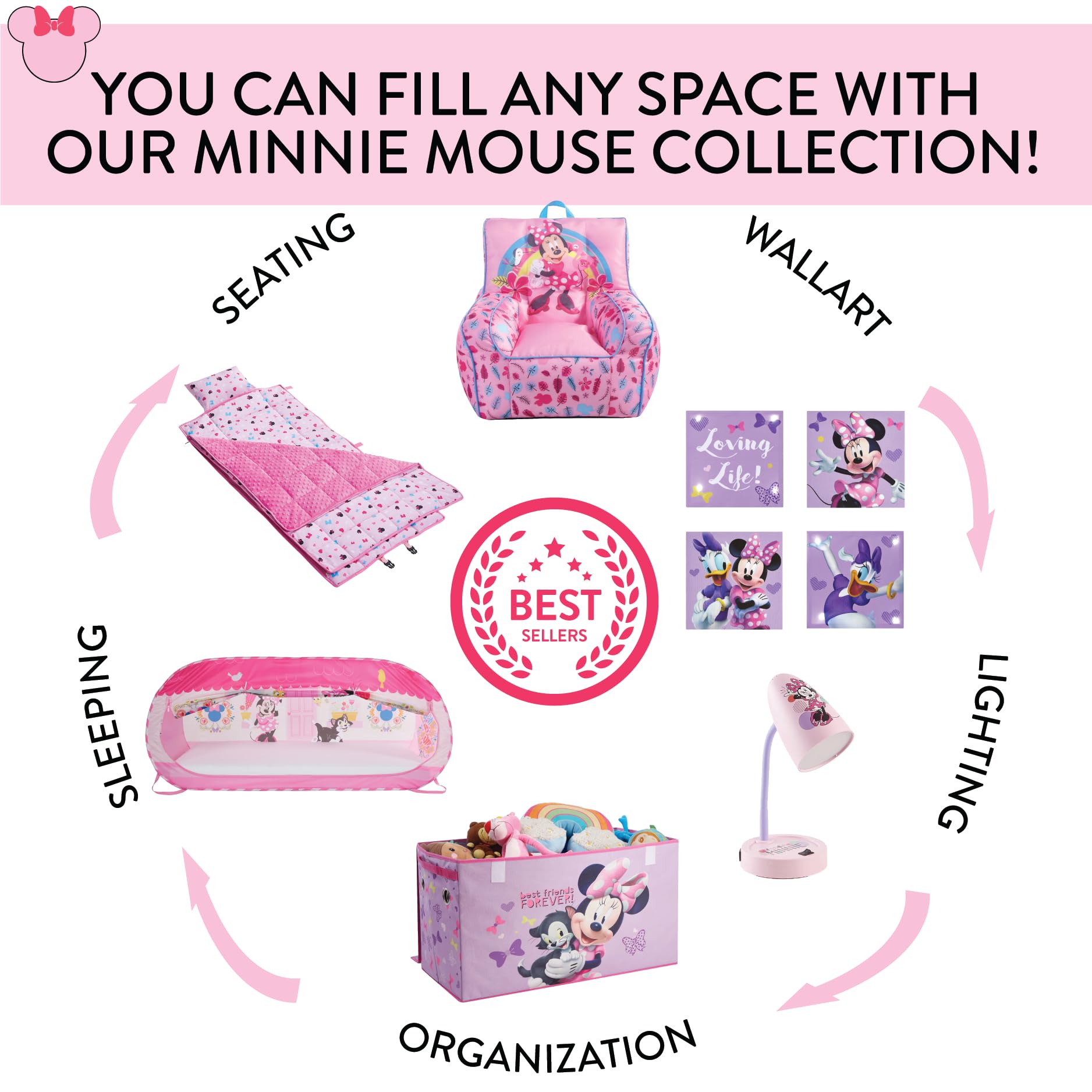 Disney Minnie Mouse Pop-Up Hamper,“Oh So Happy” Design, 21”H x 13.5”W x 13.5”L, Durable &