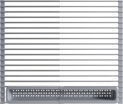Over The Sink Dish Drying Rack for Kitchen, Expandable (12.8"-23.8" D x 15.5" W) Roll Up Dish Drainer with The Function of Fordable, Rust Proof, Large Sink Cover with Removable Utensil Holder